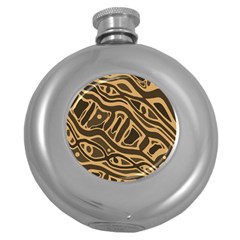 Brown Abstract Art Round Hip Flask (5 Oz) by Valentinaart