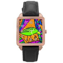 Green Bird Rose Gold Leather Watch  by Valentinaart