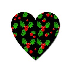 Christmas Berries Pattern  Heart Magnet by Valentinaart