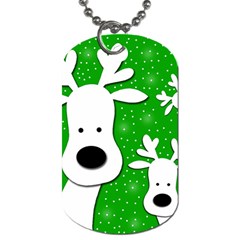 Christmas Reindeer - Green 2 Dog Tag (one Side) by Valentinaart