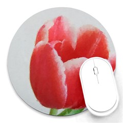 Red Tulip Watercolor Painting Round Mousepads by picsaspassion