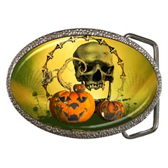 Halloween, Funny Pumpkins And Skull With Spider Belt Buckles by FantasyWorld7