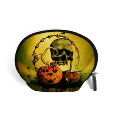 Halloween, Funny Pumpkins And Skull With Spider Accessory Pouches (small)  by FantasyWorld7