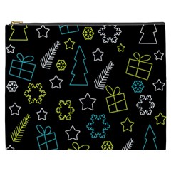 Xmas Pattern - Blue And Yellow Cosmetic Bag (xxxl)  by Valentinaart