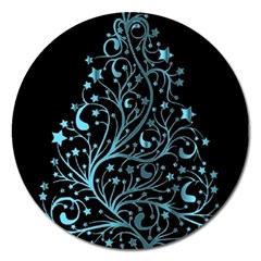 Elegant Blue Christmas Tree Black Background Magnet 5  (round) by yoursparklingshop