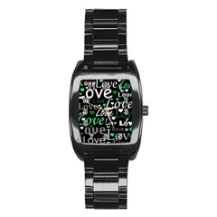 Green Valentine s Day Pattern Stainless Steel Barrel Watch by Valentinaart