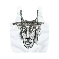 Man With Hat Head Pencil Drawing Illustration Full Print Recycle Bags (m)  by dflcprints