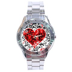 Red Hart - Graffiti Style Stainless Steel Analogue Watch by Valentinaart