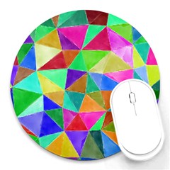 Triangles, Colorful Watercolor Art  Painting Round Mousepads by picsaspassion