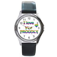 I Love You Proudly 2 Round Metal Watch by Valentinaart