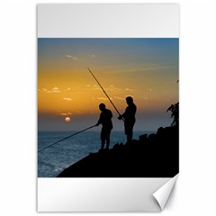 Two Men Fishing At Shore Canvas 12  X 18   by dflcprints