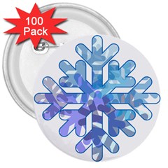 Snowflake Blue Snow Snowfall 3  Buttons (100 Pack)  by Amaryn4rt