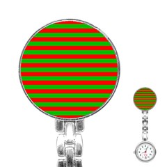 Pattern Lines Red Green Stainless Steel Nurses Watch by Nexatart