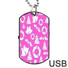 Pink Christmas Background Dog Tag Usb Flash (two Sides) by Nexatart