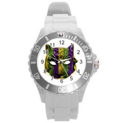 Catwoman Mardi Gras Mask Round Plastic Sport Watch (l) by dflcprints