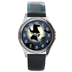 Halloween Card With Witch Vector Clipart Round Metal Watch by Nexatart