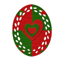 Christmas Fabric Hearts Love Red Oval Filigree Ornament (two Sides) by Nexatart