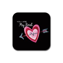 You Are My Beat / Pink And Teal Hearts Pattern (black)  Rubber Square Coaster (4 Pack)  by FashionFling