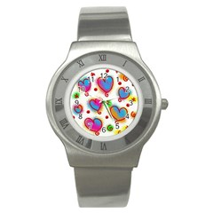 Love Hearts Shapes Doodle Art Stainless Steel Watch by Nexatart