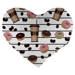 Donuts And Coffee Pattern Large 19  Premium Flano Heart Shape Cushions by Valentinaart