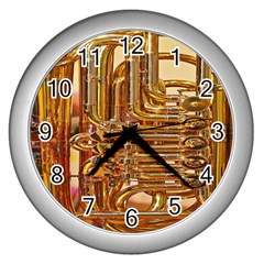 Tuba Valves Pipe Shiny Instrument Music Wall Clocks (silver)  by Nexatart