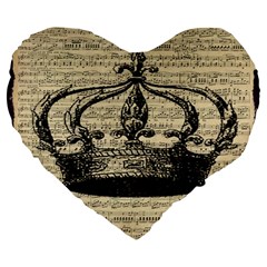 Vintage Music Sheet Crown Song Large 19  Premium Flano Heart Shape Cushions by Nexatart