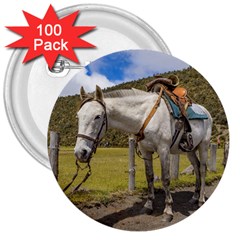 White Horse Tied Up At Cotopaxi National Park Ecuador 3  Buttons (100 Pack)  by dflcprints