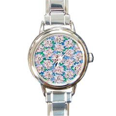 Plumeria Bouquet Exotic Summer Pattern  Round Italian Charm Watch by BluedarkArt