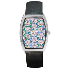 Plumeria Bouquet Exotic Summer Pattern  Barrel Style Metal Watch by BluedarkArt