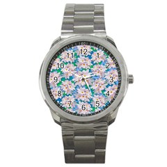 Plumeria Bouquet Exotic Summer Pattern  Sport Metal Watch by BluedarkArt