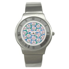 Plumeria Bouquet Exotic Summer Pattern  Stainless Steel Watch by BluedarkArt