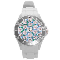 Plumeria Bouquet Exotic Summer Pattern  Round Plastic Sport Watch (l) by BluedarkArt