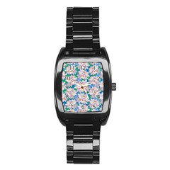 Plumeria Bouquet Exotic Summer Pattern  Stainless Steel Barrel Watch by BluedarkArt