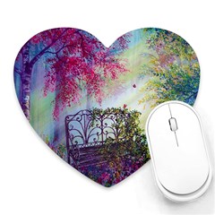 Bench In Spring Forest Heart Mousepads by Amaryn4rt