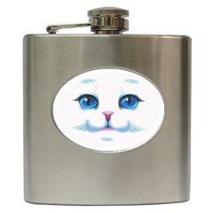 Cute White Cat Blue Eyes Face Hip Flask (6 Oz) by Amaryn4rt