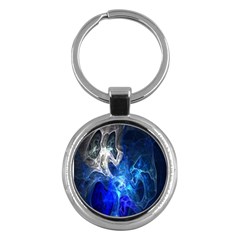 Ghost Fractal Texture Skull Ghostly White Blue Light Abstract Key Chains (round)  by Simbadda