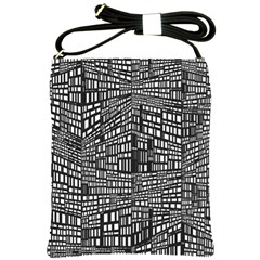 Recursive Subdivision Between 5 Source Lines Screen Black Shoulder Sling Bags by Simbadda