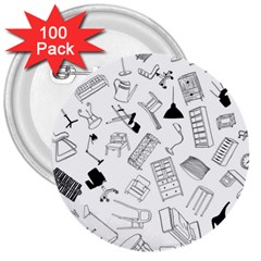 Furniture Black Decor Pattern 3  Buttons (100 Pack)  by Simbadda