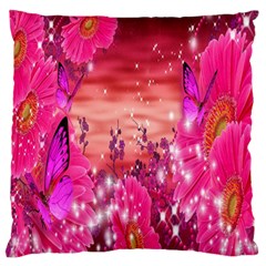 Flowers Neon Stars Glow Pink Sakura Gerberas Sparkle Shine Daisies Bright Gerbera Butterflies Sunris Standard Flano Cushion Case (two Sides) by Simbadda