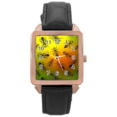 Insect Pattern Rose Gold Leather Watch  by Simbadda