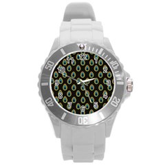 Peacock Inspired Background Round Plastic Sport Watch (l) by Simbadda