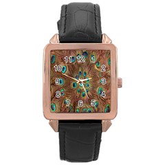 Peacock Pattern Background Rose Gold Leather Watch  by Simbadda