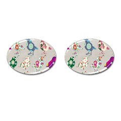 Birds Floral Pattern Wallpaper Cufflinks (oval) by Amaryn4rt