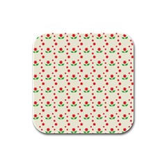 Flower Floral Sunflower Rose Star Red Green Rubber Square Coaster (4 Pack)  by Mariart