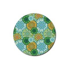 Forest Spirits  Green Mandalas  Rubber Coaster (round) by bunart