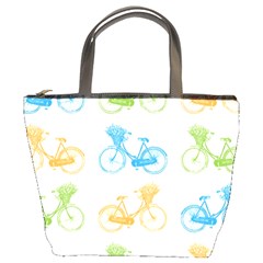 Vintage Bikes With Basket Of Flowers Colorful Wallpaper Background Illustration Bucket Bags by Simbadda