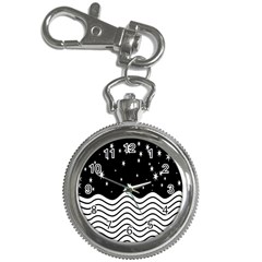 Black And White Waves And Stars Abstract Backdrop Clipart Key Chain Watches by Nexatart