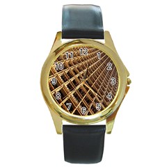 Construction Site Rusty Frames Making A Construction Site Abstract Round Gold Metal Watch by Nexatart