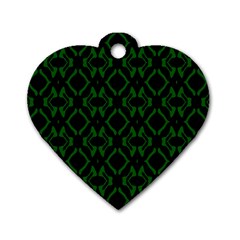 Green Black Pattern Abstract Dog Tag Heart (one Side) by Nexatart