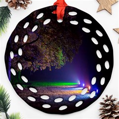 Illuminated Trees At Night Ornament (round Filigree) by Nexatart